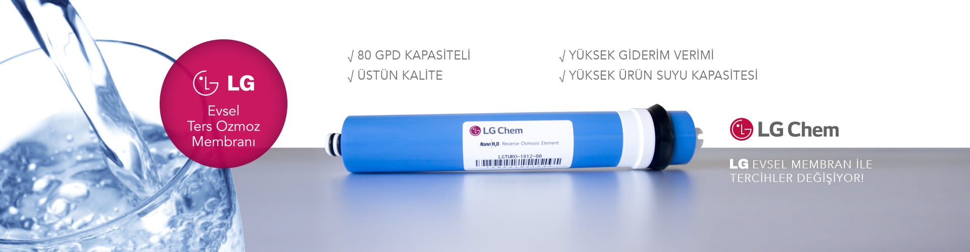 LG Chem evsel ters ozmoz membranı – 80 GPD kapasiteli LG su arıtma filtresi